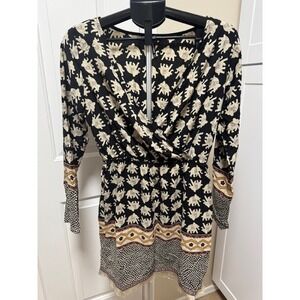 Peppermint surplice  elephant boho long sleeve mini A‎ line dress Size Large